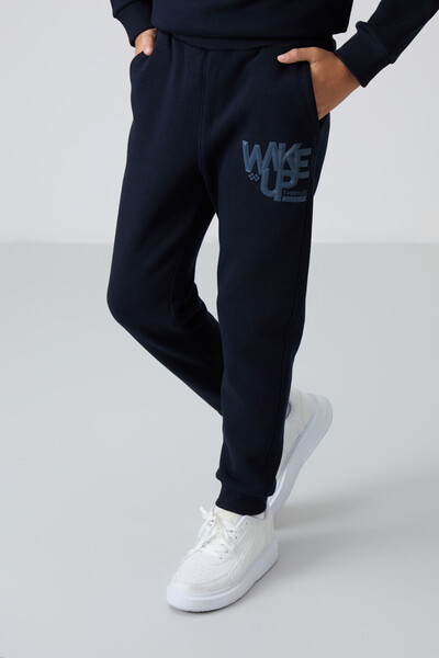 Tommylife Wholesale 7-15 Age Crew Neck Boys' Tracksuit Set 11253 Navy Blue - Thumbnail