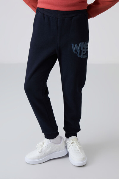 Tommylife Wholesale 7-15 Age Crew Neck Boys' Tracksuit Set 11253 Terracotta - Navy Blue - Thumbnail