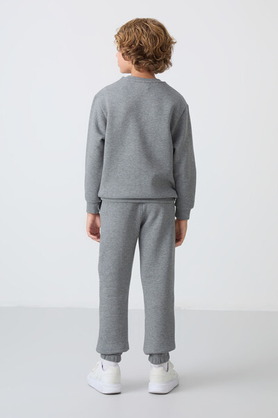 Tommylife Wholesale 7-15 Age Crew Neck Boys' Tracksuit Set 11257 Gray Melange - Thumbnail