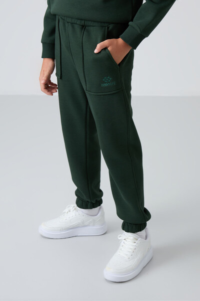 Tommylife Wholesale 7-15 Age Crew Neck Boys' Tracksuit Set 11257 Pine Green - Thumbnail