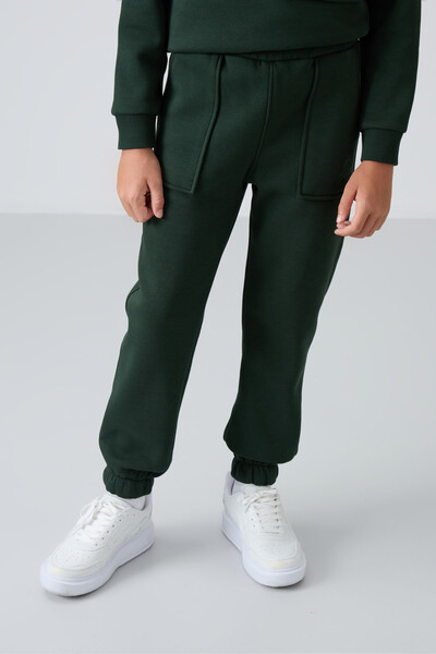 Tommylife Wholesale 7-15 Age Crew Neck Boys' Tracksuit Set 11257 Pine Green - Thumbnail