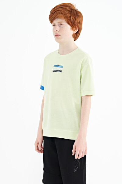 Tommylife Wholesale 7-15 Age Crew Neck Oversize Boys' T-Shirt 11146 Light Green - Thumbnail