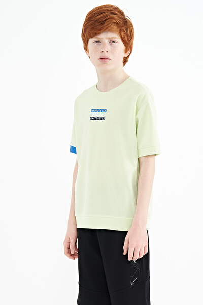 Tommylife Wholesale 7-15 Age Crew Neck Oversize Boys' T-Shirt 11146 Light Green - Thumbnail