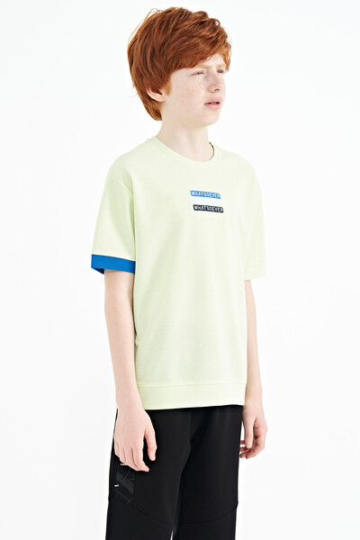 Tommylife Wholesale 7-15 Age Crew Neck Oversize Boys' T-Shirt 11146 Light Green - Thumbnail