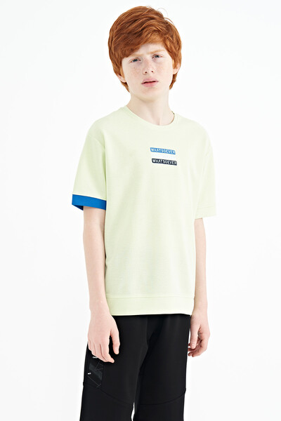 Tommylife Wholesale 7-15 Age Crew Neck Oversize Boys' T-Shirt 11146 Light Green - Thumbnail