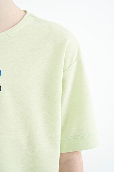 Tommylife Wholesale 7-15 Age Crew Neck Oversize Boys' T-Shirt 11146 Light Green - Thumbnail