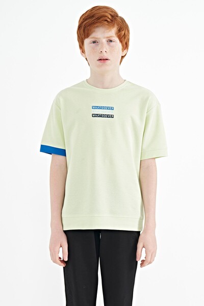 Tommylife Wholesale 7-15 Age Crew Neck Oversize Boys' T-Shirt 11146 Light Green - Thumbnail