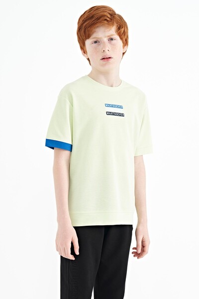 Tommylife Wholesale 7-15 Age Crew Neck Oversize Boys' T-Shirt 11146 Light Green - Thumbnail