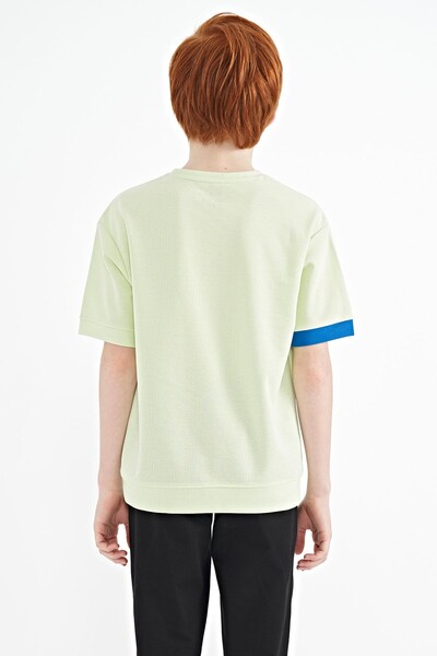 Tommylife Wholesale 7-15 Age Crew Neck Oversize Boys' T-Shirt 11146 Light Green - Thumbnail