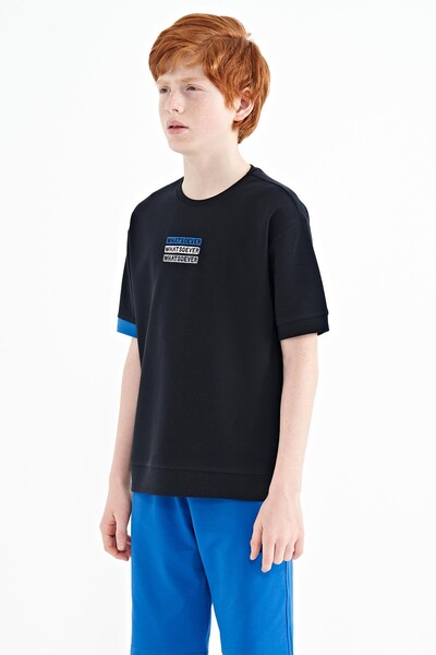 Tommylife Wholesale 7-15 Age Crew Neck Oversize Boys' T-Shirt 11146 Navy Blue - Thumbnail