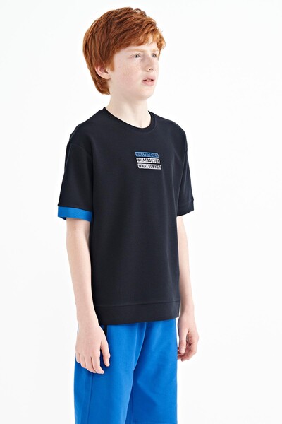 Tommylife Wholesale 7-15 Age Crew Neck Oversize Boys' T-Shirt 11146 Navy Blue - Thumbnail