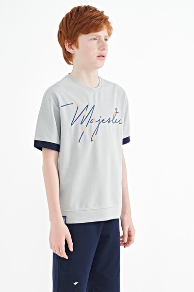Tommylife Wholesale 7-15 Age Crew Neck Oversize Boys' T-Shirt 11147 Gray - Thumbnail
