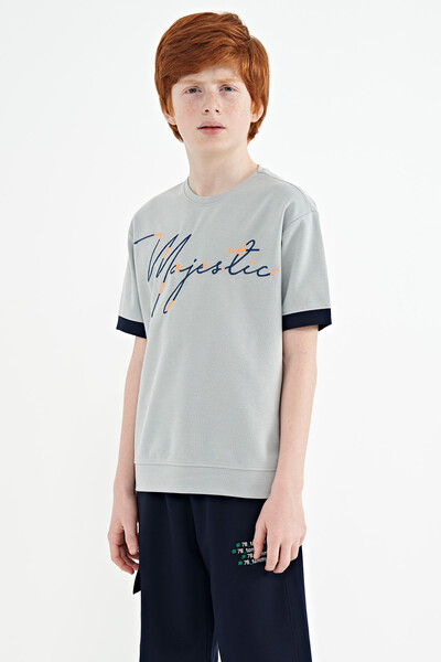 Tommylife Wholesale 7-15 Age Crew Neck Oversize Boys' T-Shirt 11147 Gray Melange - Thumbnail