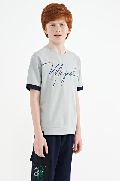 Tommylife Wholesale 7-15 Age Crew Neck Oversize Boys' T-Shirt 11147 Gray Melange - Thumbnail