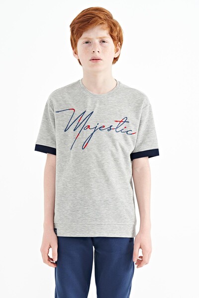 Tommylife Wholesale 7-15 Age Crew Neck Oversize Boys' T-Shirt 11147 Gray Melange - Thumbnail