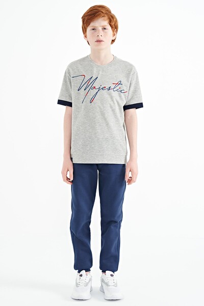 Tommylife Wholesale 7-15 Age Crew Neck Oversize Boys' T-Shirt 11147 Gray Melange - Thumbnail