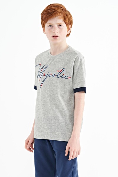 Tommylife Wholesale 7-15 Age Crew Neck Oversize Boys' T-Shirt 11147 Gray Melange - Thumbnail