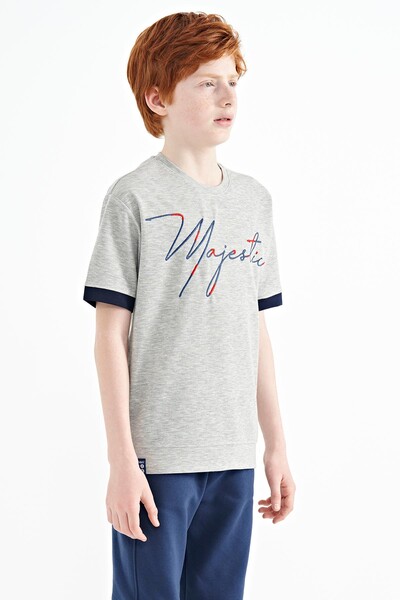 Tommylife Wholesale 7-15 Age Crew Neck Oversize Boys' T-Shirt 11147 Gray Melange - Thumbnail