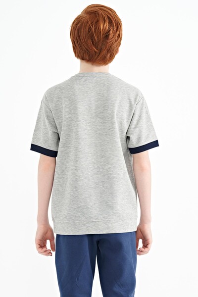 Tommylife Wholesale 7-15 Age Crew Neck Oversize Boys' T-Shirt 11147 Gray Melange - Thumbnail