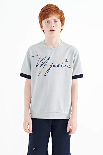 Tommylife Wholesale 7-15 Age Crew Neck Oversize Boys' T-Shirt 11147 Gray Melange - Thumbnail