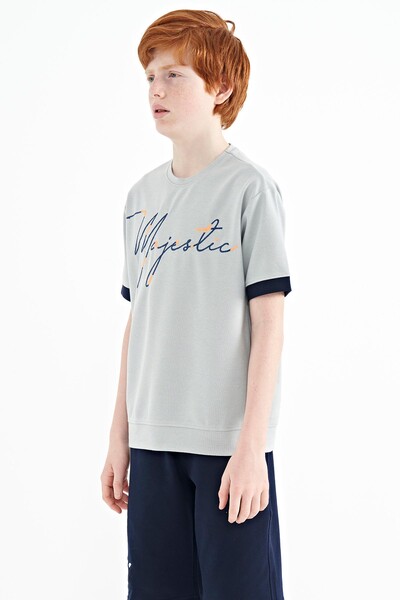 Tommylife Wholesale 7-15 Age Crew Neck Oversize Boys' T-Shirt 11147 Gray Melange - Thumbnail