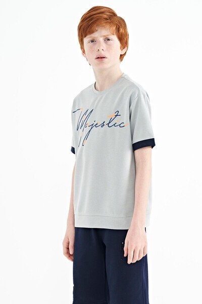 Tommylife Wholesale 7-15 Age Crew Neck Oversize Boys' T-Shirt 11147 Gray Melange - Thumbnail