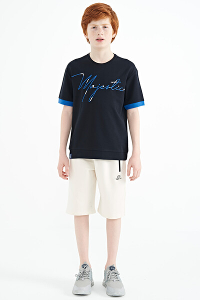 Tommylife Wholesale 7-15 Age Crew Neck Oversize Boys' T-Shirt 11147 Navy Blue - Thumbnail