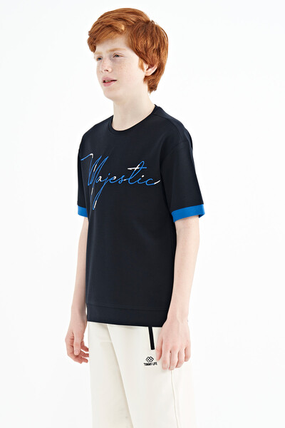 Tommylife Wholesale 7-15 Age Crew Neck Oversize Boys' T-Shirt 11147 Navy Blue - Thumbnail