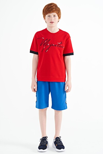 Tommylife Wholesale 7-15 Age Crew Neck Oversize Boys' T-Shirt 11147 Red - Thumbnail