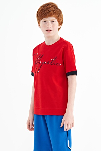 Tommylife Wholesale 7-15 Age Crew Neck Oversize Boys' T-Shirt 11147 Red - Thumbnail