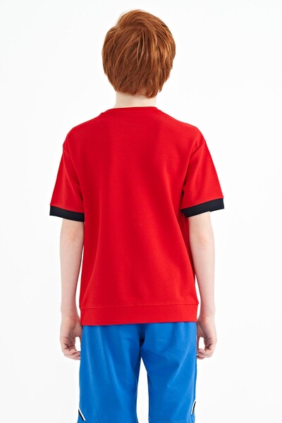 Tommylife Wholesale 7-15 Age Crew Neck Oversize Boys' T-Shirt 11147 Red - Thumbnail