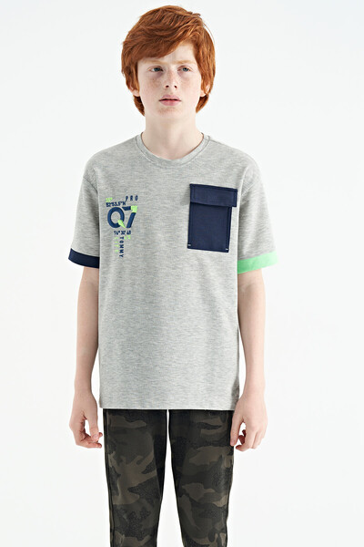 Tommylife Wholesale 7-15 Age Crew Neck Oversize Boys' T-Shirt 11152 Gray Melange - Thumbnail