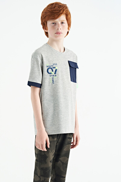 Tommylife Wholesale 7-15 Age Crew Neck Oversize Boys' T-Shirt 11152 Gray Melange - Thumbnail