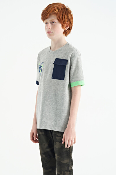 Tommylife Wholesale 7-15 Age Crew Neck Oversize Boys' T-Shirt 11152 Gray Melange - Thumbnail