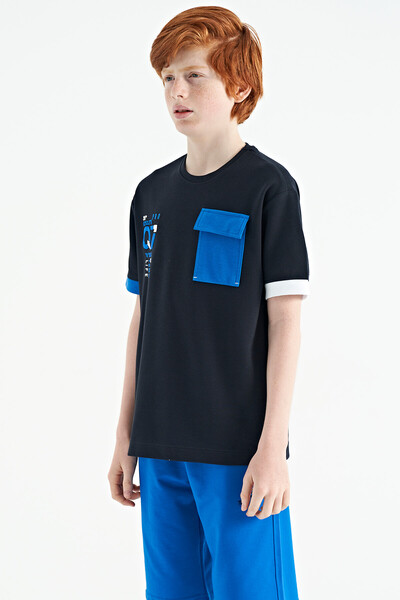 Tommylife Wholesale 7-15 Age Crew Neck Oversize Boys' T-Shirt 11152 Navy Blue - Thumbnail
