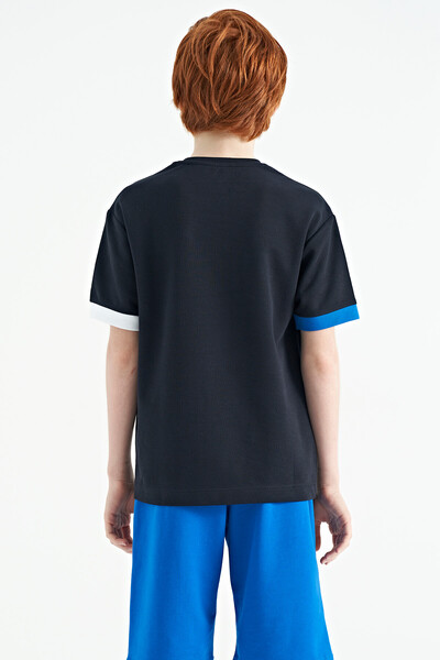 Tommylife Wholesale 7-15 Age Crew Neck Oversize Boys' T-Shirt 11152 Navy Blue - Thumbnail