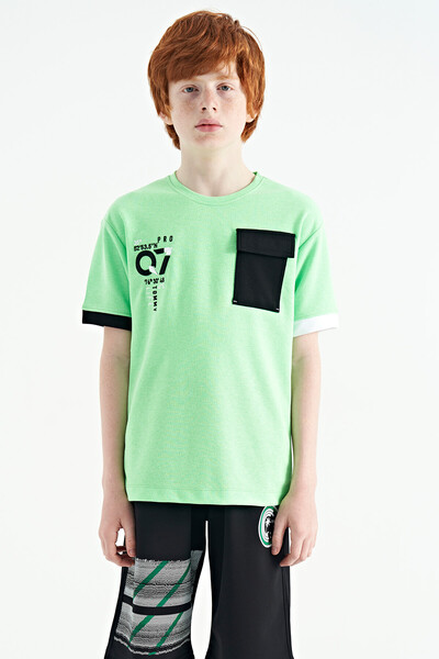 Tommylife Wholesale 7-15 Age Crew Neck Oversize Boys' T-Shirt 11152 Neon Green - Thumbnail