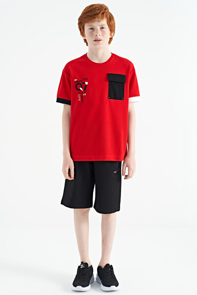Tommylife Wholesale 7-15 Age Crew Neck Oversize Boys' T-Shirt 11152 Red - Thumbnail