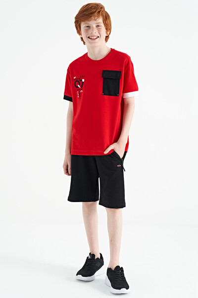 Tommylife Wholesale 7-15 Age Crew Neck Oversize Boys' T-Shirt 11152 Red - Thumbnail