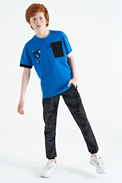 Tommylife Wholesale 7-15 Age Crew Neck Oversize Boys' T-Shirt 11152 Saxe - Thumbnail