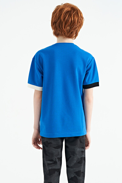 Tommylife Wholesale 7-15 Age Crew Neck Oversize Boys' T-Shirt 11152 Saxe - Thumbnail