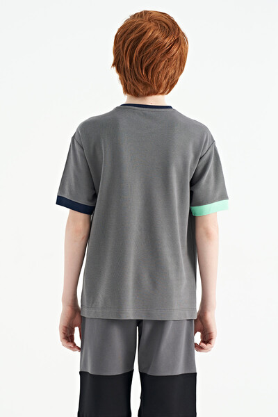 Tommylife Wholesale 7-15 Age Crew Neck Oversize Boys' T-Shirt 11159 Dark Gray - Thumbnail
