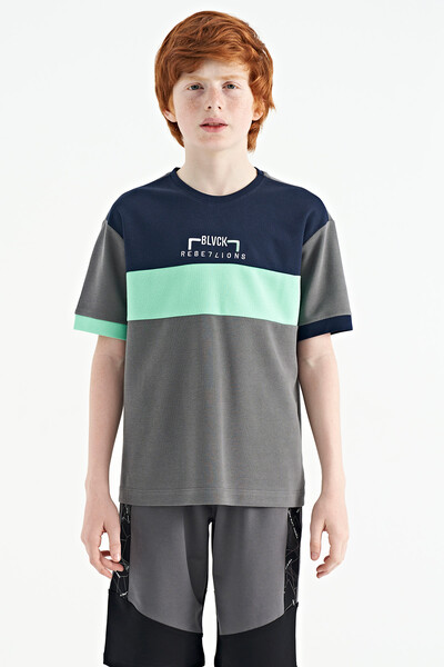 Tommylife Wholesale 7-15 Age Crew Neck Oversize Boys' T-Shirt 11159 Dark Gray - Thumbnail