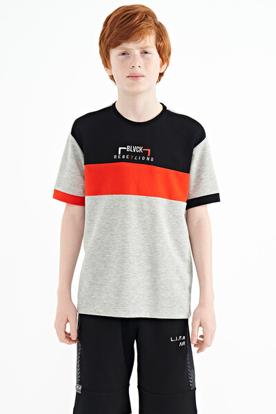 Tommylife Wholesale 7-15 Age Crew Neck Oversize Boys' T-Shirt 11159 Gray Melange - Thumbnail
