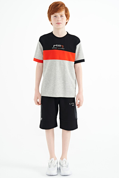 Tommylife Wholesale 7-15 Age Crew Neck Oversize Boys' T-Shirt 11159 Gray Melange - Thumbnail