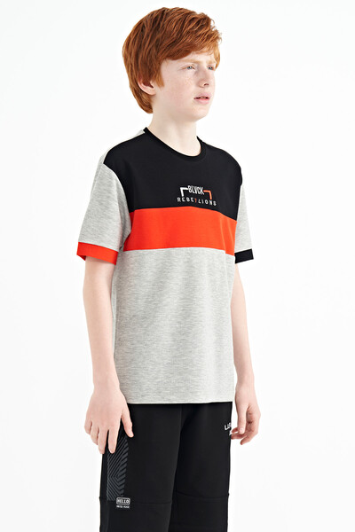 Tommylife Wholesale 7-15 Age Crew Neck Oversize Boys' T-Shirt 11159 Gray Melange - Thumbnail