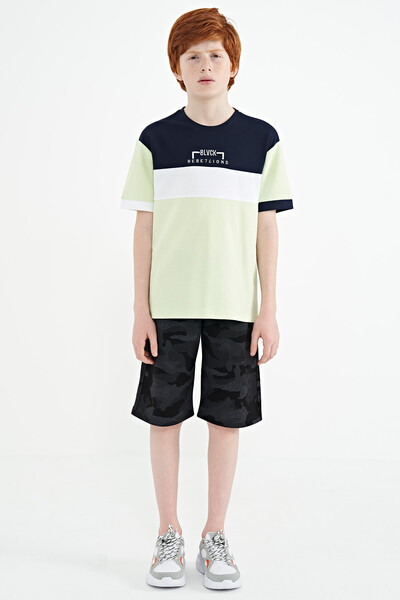 Tommylife Wholesale 7-15 Age Crew Neck Oversize Boys' T-Shirt 11159 Light Green - Thumbnail