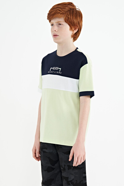 Tommylife Wholesale 7-15 Age Crew Neck Oversize Boys' T-Shirt 11159 Light Green - Thumbnail