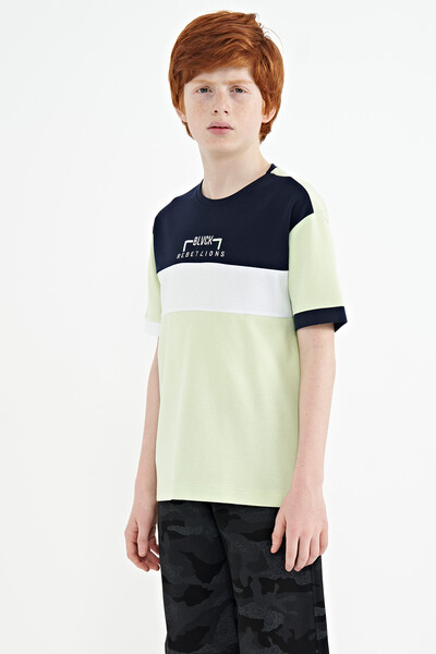 Tommylife Wholesale 7-15 Age Crew Neck Oversize Boys' T-Shirt 11159 Light Green - Thumbnail