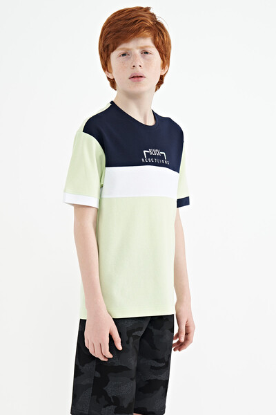 Tommylife Wholesale 7-15 Age Crew Neck Oversize Boys' T-Shirt 11159 Light Green - Thumbnail